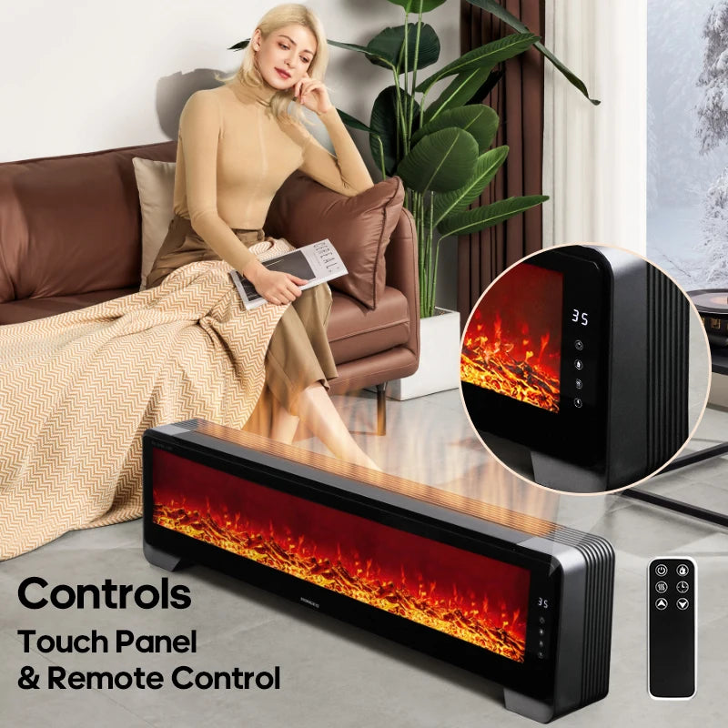 KINSCOTER KR 2000W Baseboard Heater Element Fireplace Light Space Warmer Fan Energy Saving Safety Heater Aluminum Heating