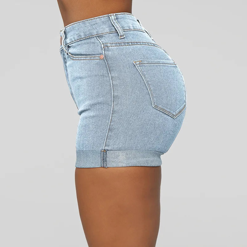 Women Casual Slim Fit Pockets Denim Shorts Wrap Buttocks Solid Mini Jeans Female 2024 Sexy High Strecth Vintage Short Pants