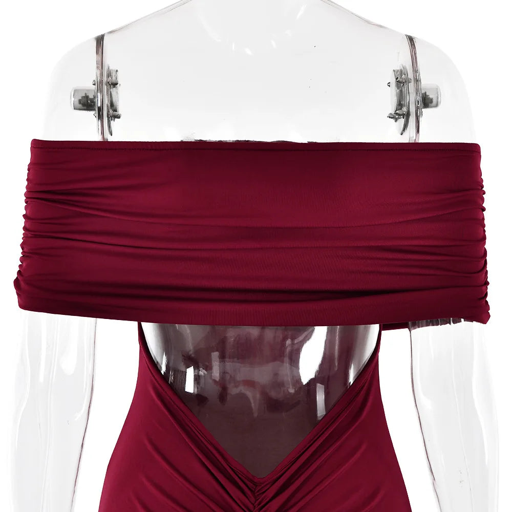Ladies Summer Off Shoulder Fashion Evening Party Dresses For Women Strapless Backless Ruched Maxi Dress Birthday Clubwear Outfit