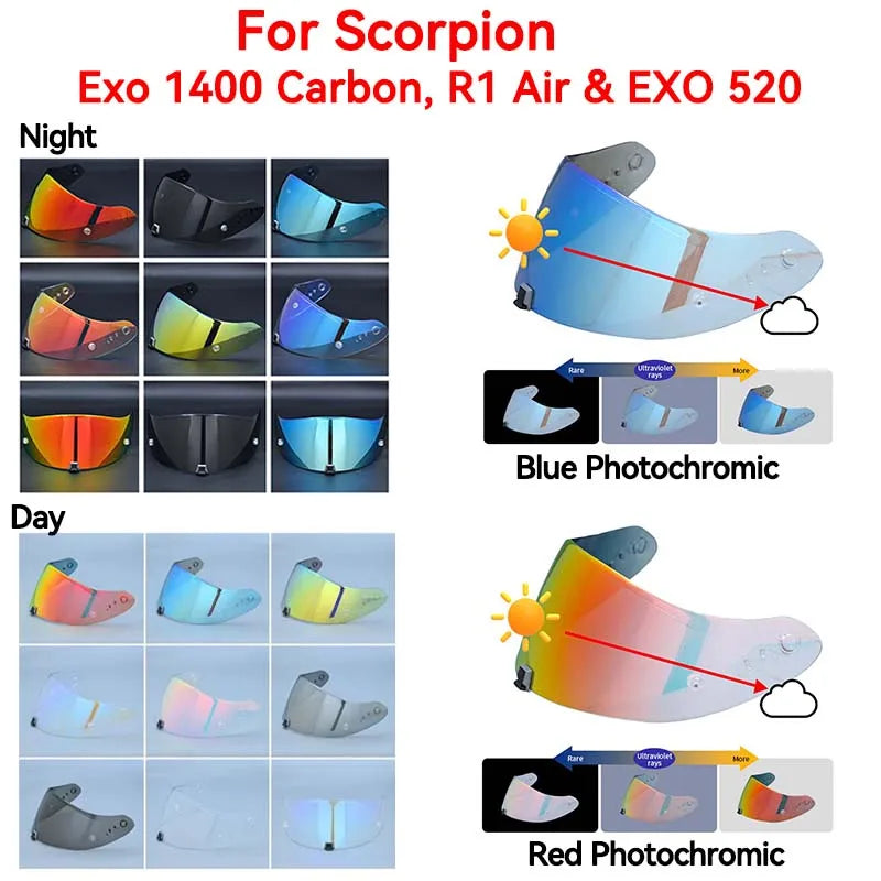 Helmets Visor For Scorpion Exo 1400 Carbon, R1 & EXO 520 391 Motorcycle Helmet Lens Visor Plating Uv Protection Lens Faceshield
