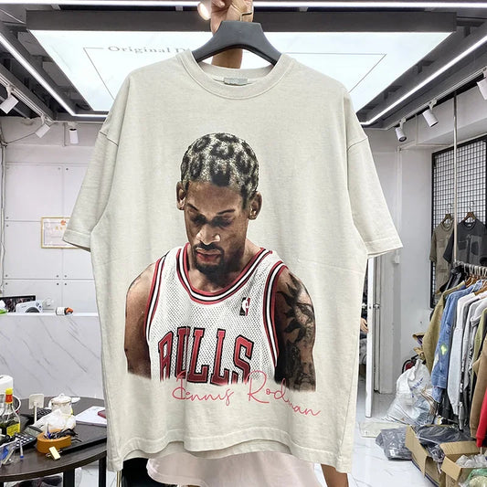 2025Rodman Printed Men's Cotton T-shirt Round Neck Short Sleeve Shirt Hip Hop Style Large Size High Quality Fashion