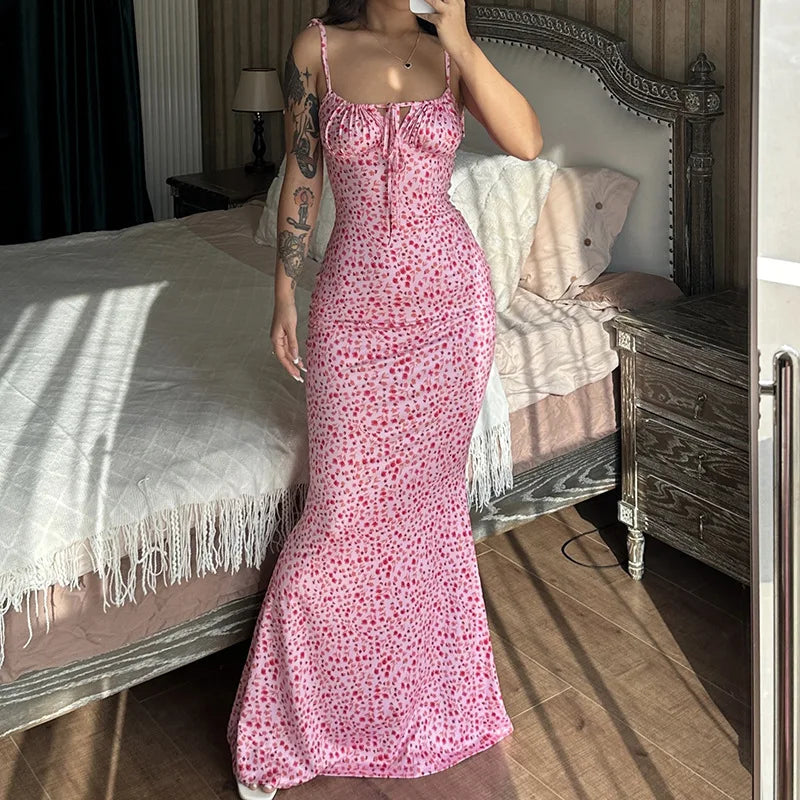 Ladies Summer Floral Print New Fashion Evening Party Dress Sleeveless Backless Sexy Long Dresses Woman Clothes Birthday Clubwear
