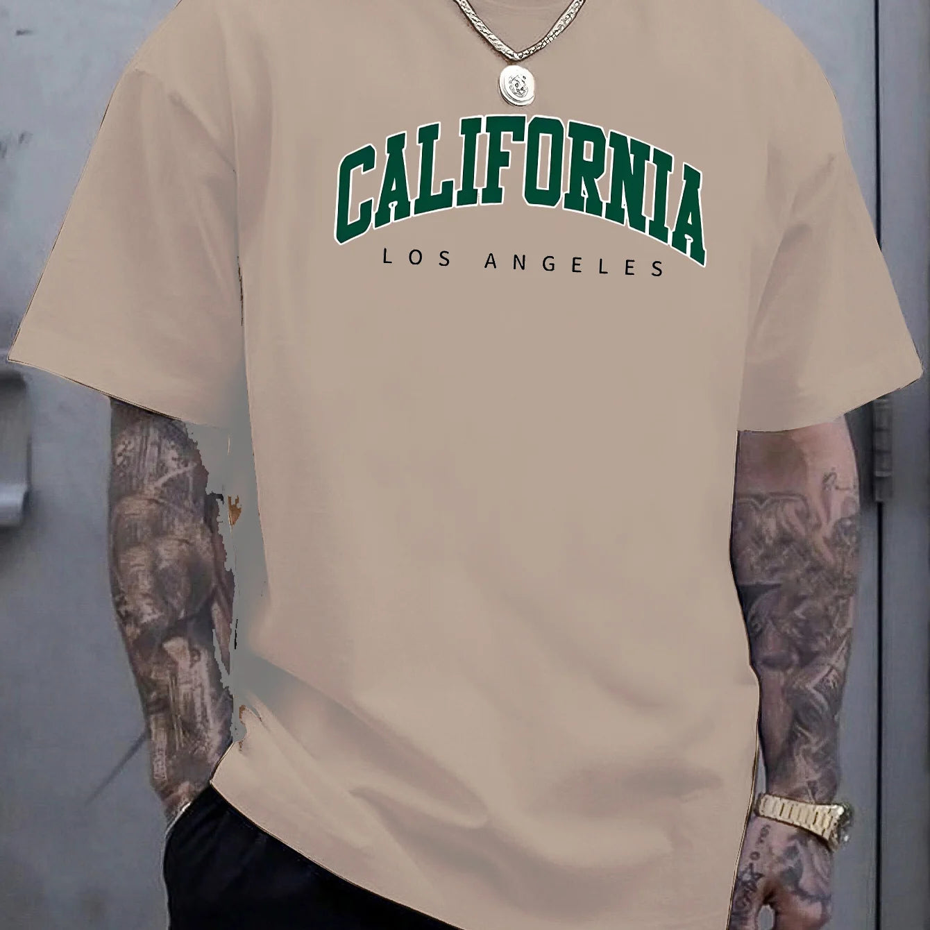 Summer Men's 100% Cotton Casual Sports Loose Large california letter Printed