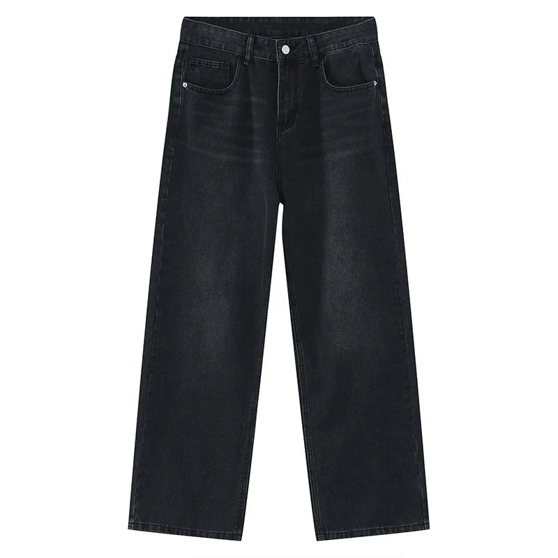 Men Classic Straight Leg Casual Jeans Male Brand Wide Leg Black Denim Pants Simple Vintage Outside High Street Denim Trousers