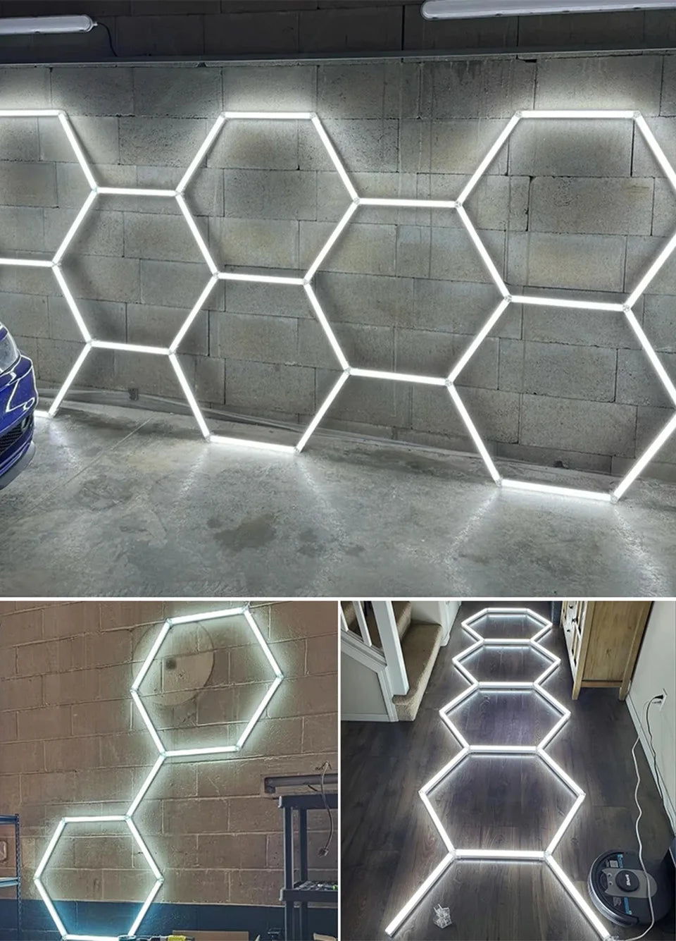 Customizable Shape DIY Hexagon Garage Honeycomb Car Body Lighting Lamp LED Tube PC AC85-265V Accessories Barbershop Workshop