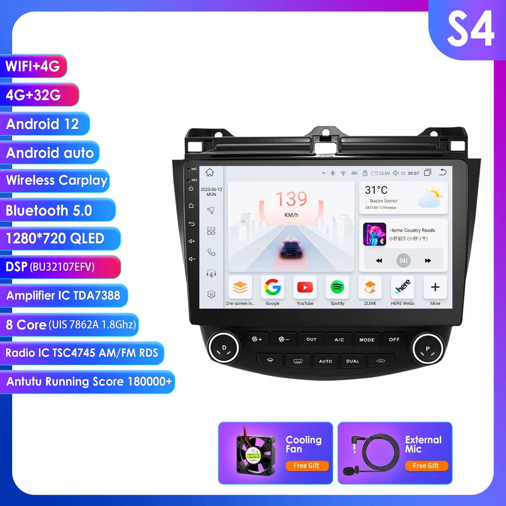 Carplay Android Car Radio For Honda ACCORD 7 2003-2007 Multimedia player GPS Navi Stereo 7862 Autoradio 2din Diesel screen 4G BT