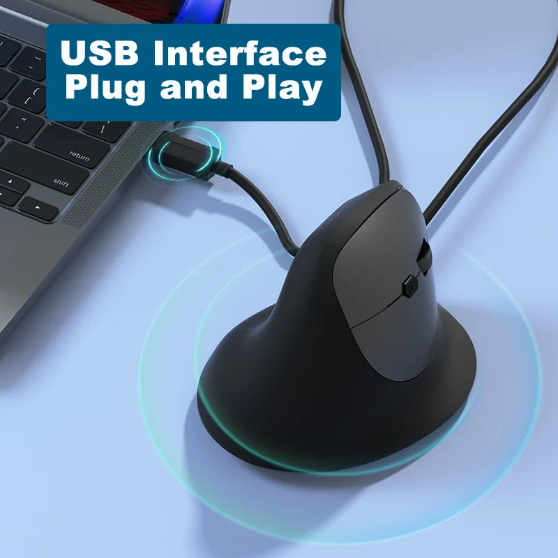 Wired Vertical Mouse Low Noise Button Ergonomics Design 3600 DPI Adjustable With Finger Support Mause Office Use Or Play Game