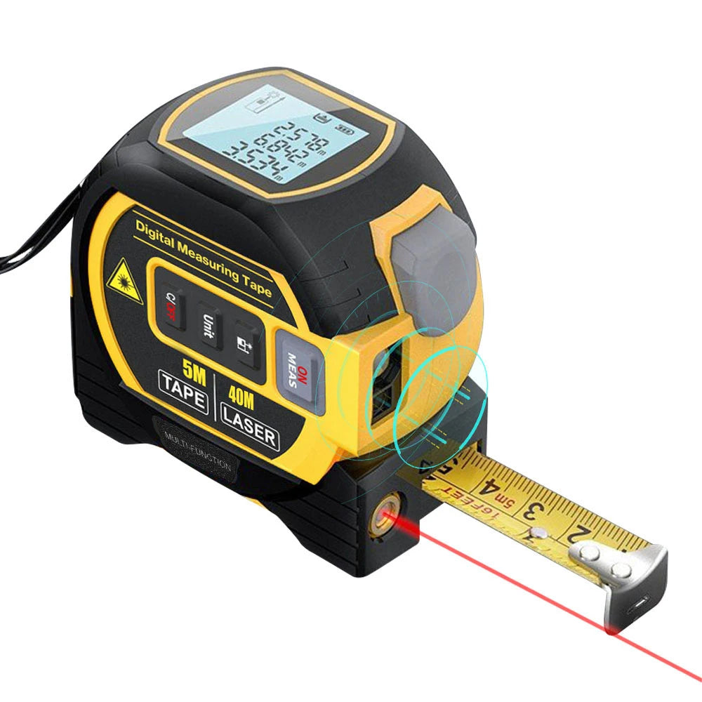 3 in 1 Laser Rangefinder 5m Tape Measure Ruler LCD Display with Backlight Distance Meter Building Measurement Device