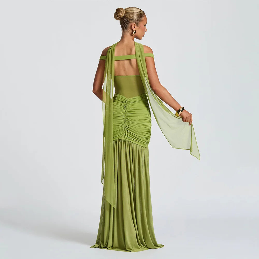 Ladies Summer Elegant Evening Party Dress Women Sleeveless Backless Side Slit Mesh Long Dresses Woman Clothes Birthday Clubwear