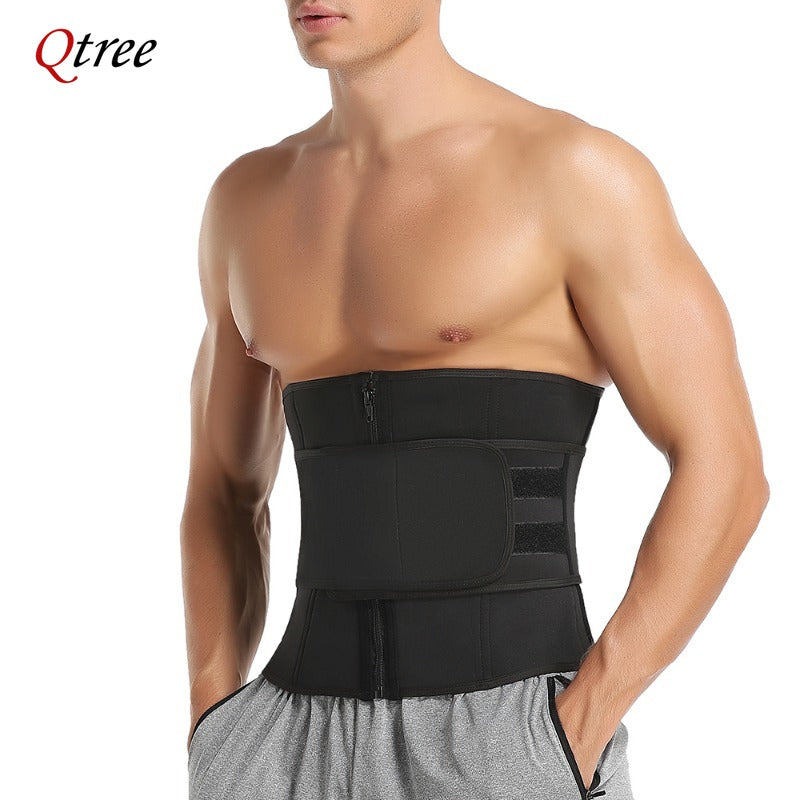 Qtree Men Workout Waist Trainer Tummy Slimming Sheath Sauna Body Shaper Trimmer Belt Abs Abdomen Mens Shapewear Weight Loss
