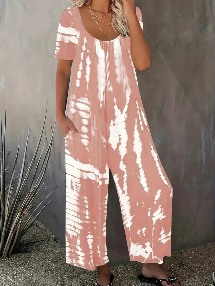 Plus Size 0XL-5XL Summer Rompers Overalls Women's Solid Color Jumpsuit with Pockets Casual Fashion Short Sleeve Jumpsuits