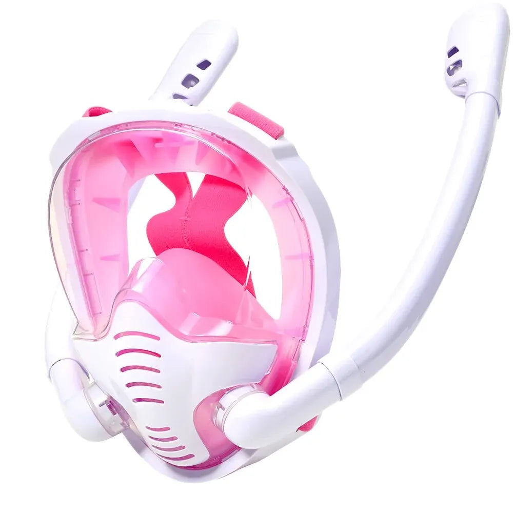 Full Face Snorkel Mask 180°Panoramic View Silicone Dry Top Snorkeling Diving Swimming Goggles With 2 Snorkels Anti-Fog Anti-Lea