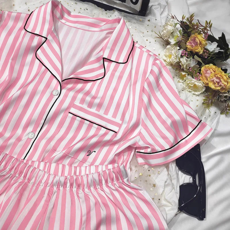 Spring Summer Ladies Faux Silk Polyester Elegant Women Pajama Sets Sexy Satin Homewear Luxury Pyjamas Female Sleepwear Fashion 1