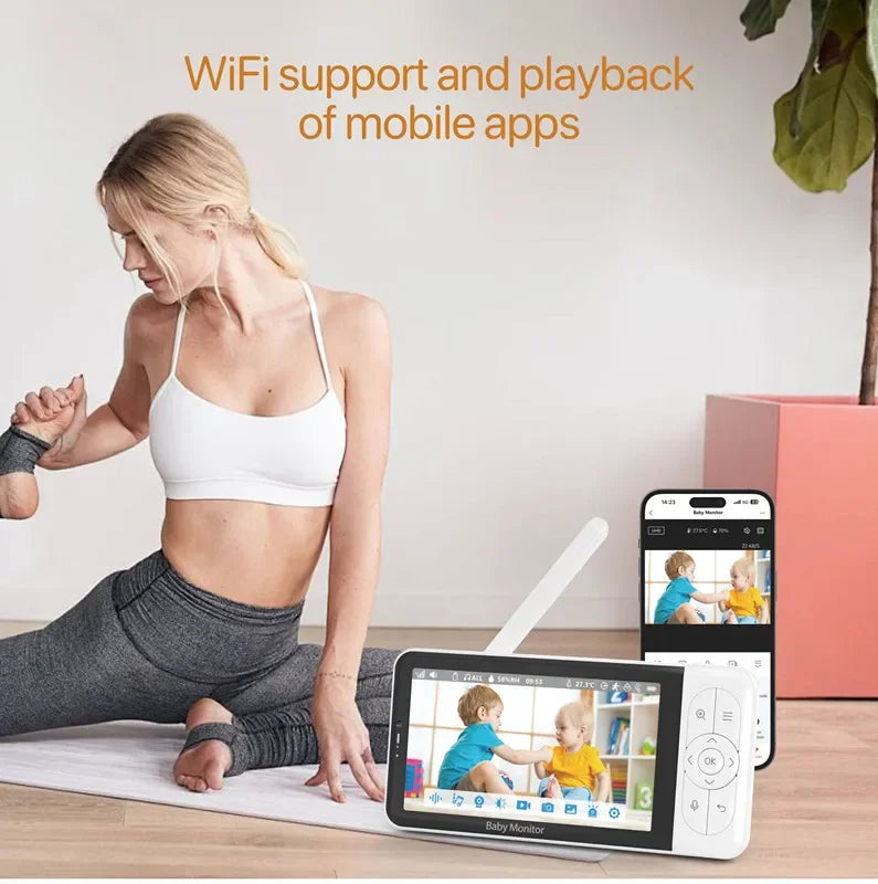 Tuya Smart Wireless Video Baby Monitors 5" 1080P Display Temperature Detection APP View Control Baby Nanny 2-Way Audio Baby Cam