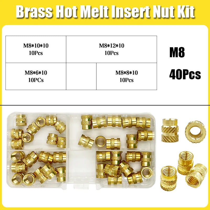 Brass Threaded Insert Nut Kit M2 M2.5 M3 M4 M5 M6 M8 Hot Melt Heat Knurled Embed Injection Copper Insertnut for 3D Print Plastic