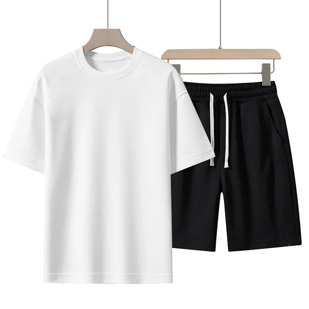Summer Cotton T-Shirt Sets Men Women Cotton T Shirt Shorts Sets Solid Color Short Sleeved Streetwear Breathable O-neck Tracksuit
