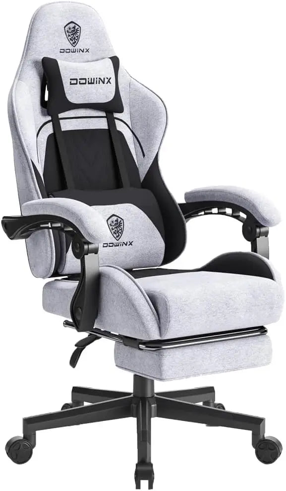 Dowinx Gaming Chair Fabric with Pocket Spring Cushion,Game Chair Cloth with Headrest, Ergonomic Computer Chair with Footrest
