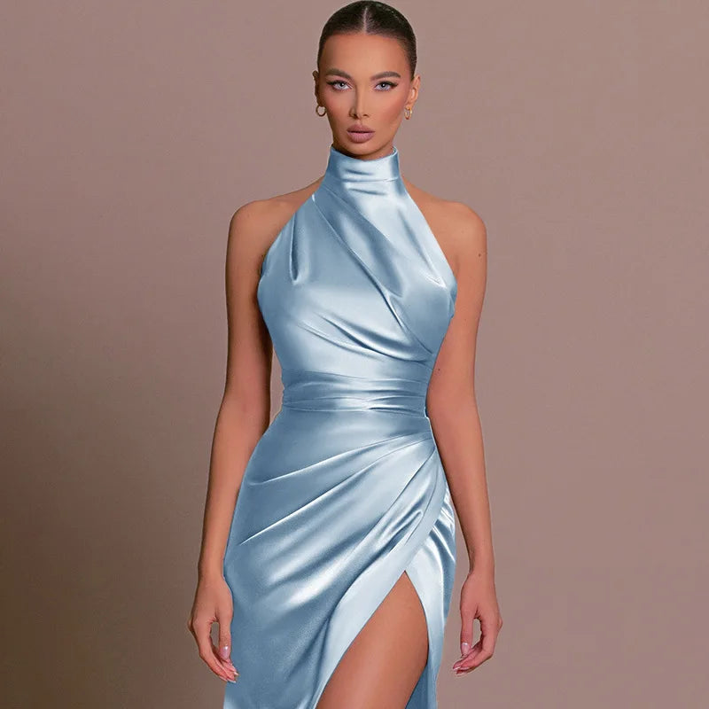 Ladies Summer Fashion Evening Party Dress Women Backless Deep V-Neck Halter Sexy Long Dresses Woman Clothes Birthday Clubwear