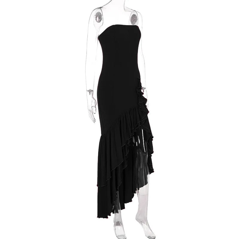 Ladies Summer Ruffle New Fashion Elegant Evening Party Dress Women Sleeveless Backless Tube Bodycon Maxi Dresses Female Clubwear