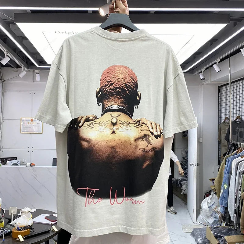 2025Rodman Printed Men's Cotton T-shirt Round Neck Short Sleeve Shirt Hip Hop Style Large Size High Quality Fashion