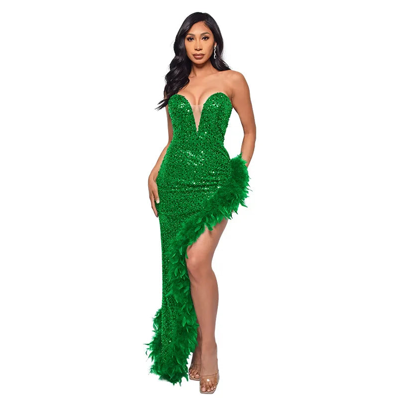 Ladies Summer Elegant Evening Party Dress Women Sleeveless Backless Tube Side Slit Long Dress Woman Clothes Birthday Clubwear