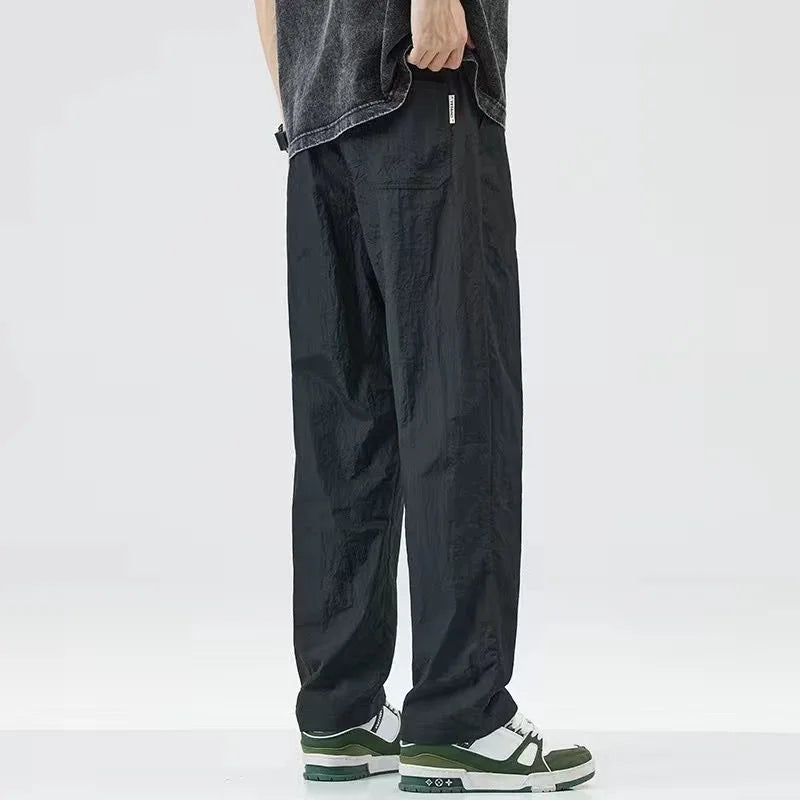 Summer Thin Casual Long Pants Ice Silk Qui Dry Men's Loose Straight Leg Trendy Brand Wide Leg Sports Pants
