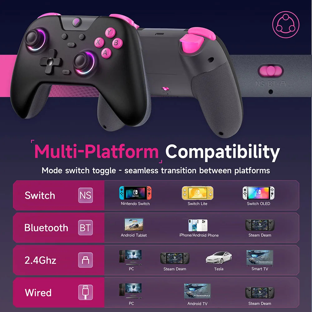 EasySMX X05 Wireless Gaming Controller Bluetooth Gamepad Compatible with PC/Switch/Phone/TV/Steam, RGB Hall Effect, Black