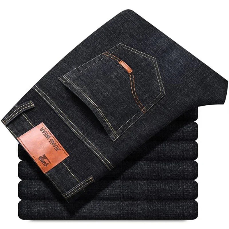 Fashion Men Jeans Stretch Straight Leg Casual Slim Fit Denim Pants Male Brand Luxury Design Business Classic Trousers Large Size