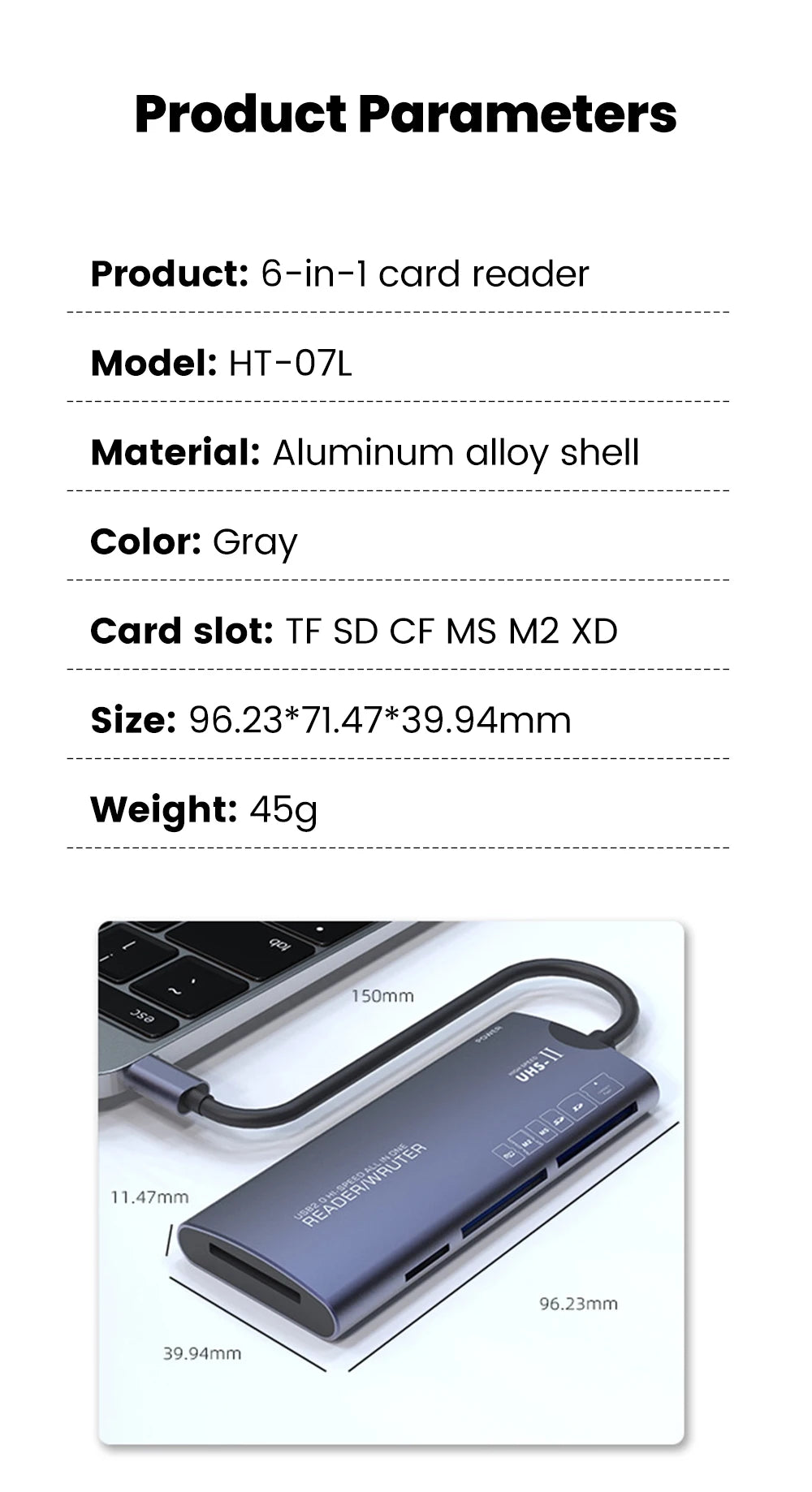 Elough 6 in 1 Card Reader SD TF XD CF M2 Memory Card Readers USB Adapter Type C High Speed Data Transfer Cardreader For Laptop