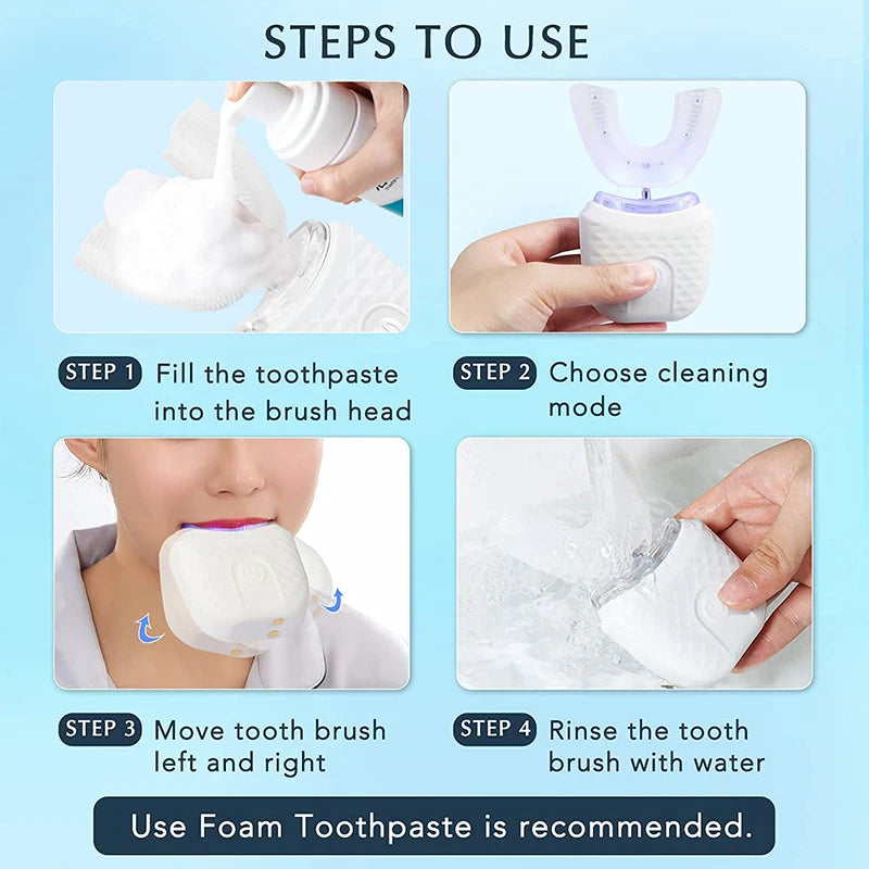 New Rechargeable Smart U-Shape Soft Ultrasonic Waterproof Wireless Toothbrush Set Travel Electric Toothbrush