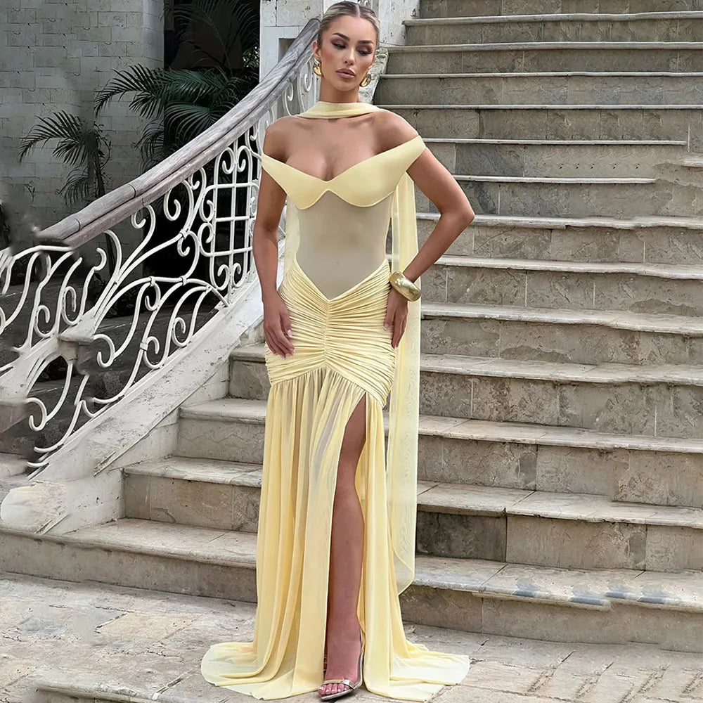 Ladies Summer Elegant Evening Party Dress Women Sleeveless Backless Side Slit Mesh Long Dresses Woman Clothes Birthday Clubwear