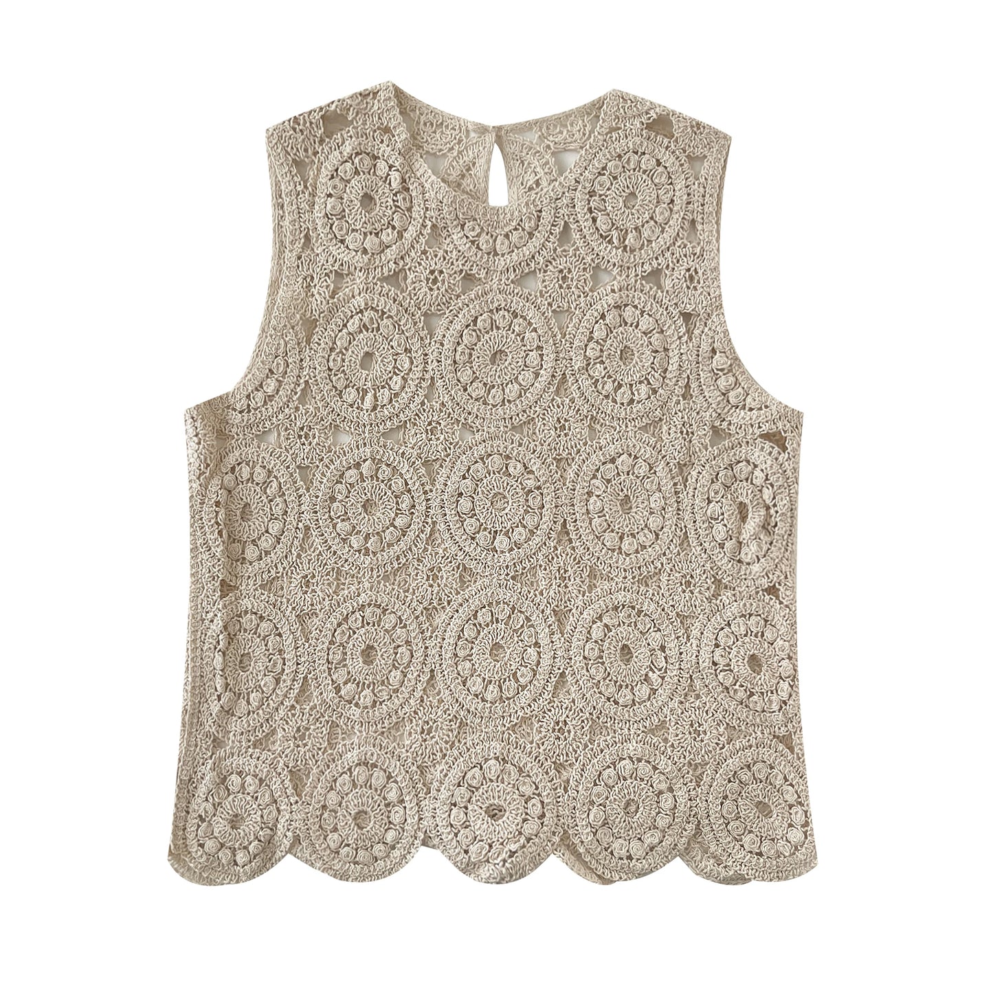 Sheer Crochet Top Embroidery Lace Blouse Sleeveless Open-knit Crop Tops Vest for Women Spring Summer Boho Vacation Outfit
