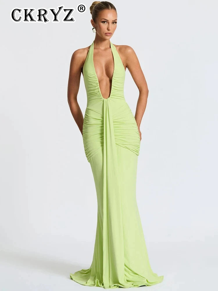 Ladies Summer Elegant Evening Party Dress For Women Sleeveless Backless Halter Sexy Long Dresses Woman Clothes Birthday Clubwear