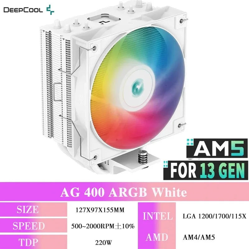 DEEPCOOL AG400 4 Heat Pipe CPU Air-Cooled Cooler ARGB PWM TDP 220W CPU Radiator for LGA1700 1200 115X 1151 1155 AMD AM4 AM5