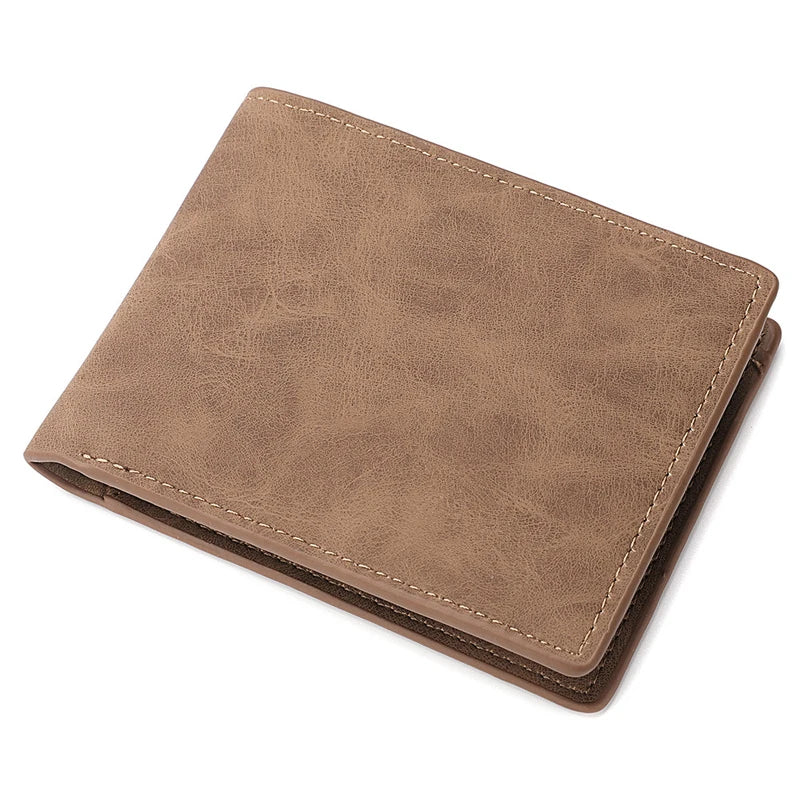 Men's Genuine PU Leather Wallet - Short Vintage Zipper Design with Money Clip, Soft Business Wallet for Students