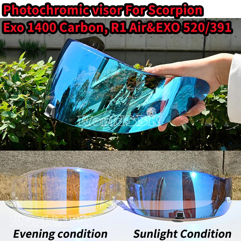 Helmets Visor For Scorpion Exo 1400 Carbon, R1 & EXO 520 391 Motorcycle Helmet Lens Visor Plating Uv Protection Lens Faceshield