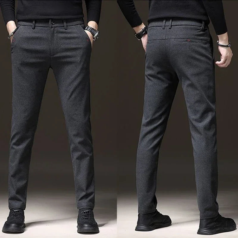 New Men Classics Business Pants Male Cotton Stretch Ankle Length Pants Slacks Skinny Straight Leg Trousers
