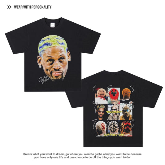 Star Rodman Rodman Big Bug Portrait T-shirt American Retro Men and Women Short-sleeved Y2K Streetwear