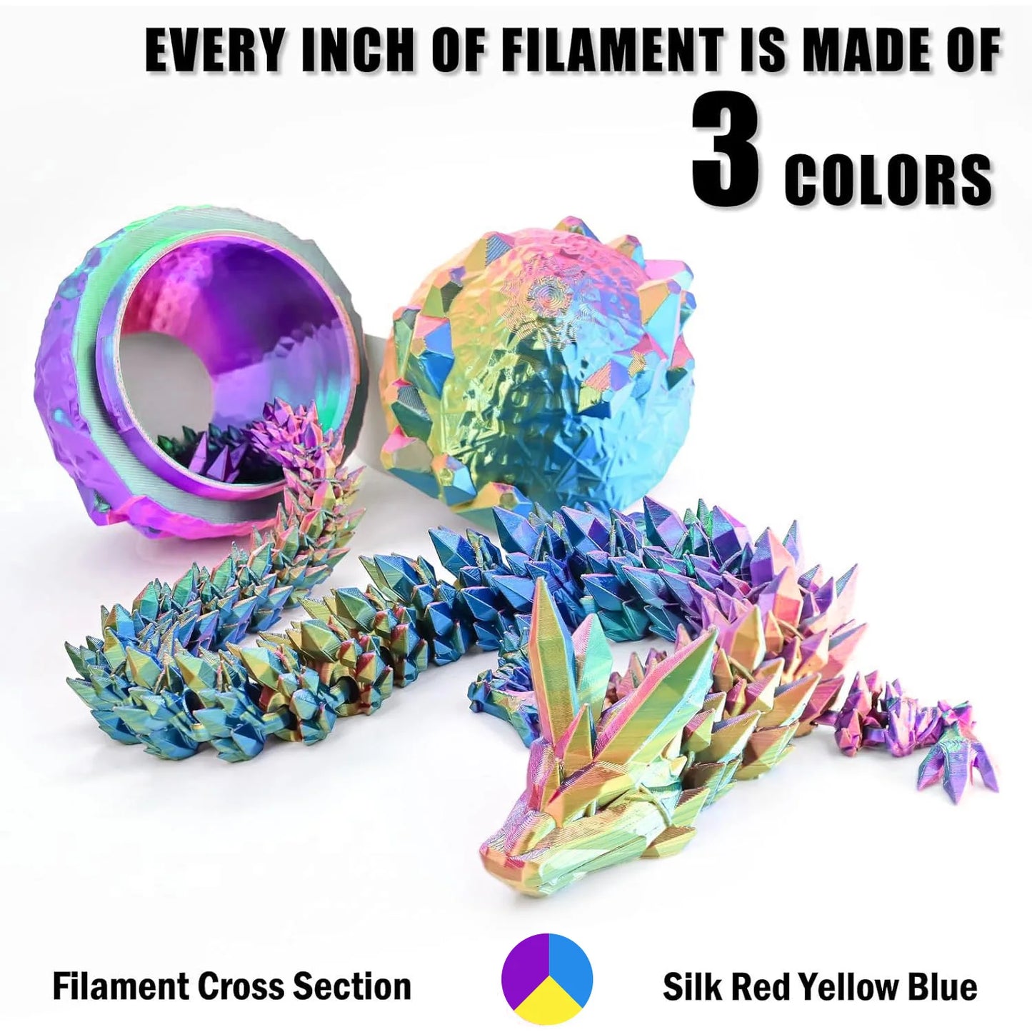 Tricolor Silk PLA 3D Printer Filament, 1.75mm Multicolor 3D Printing Filament, Purple&Sky Blue&Yellow Filament, 250g (0.55lbs)