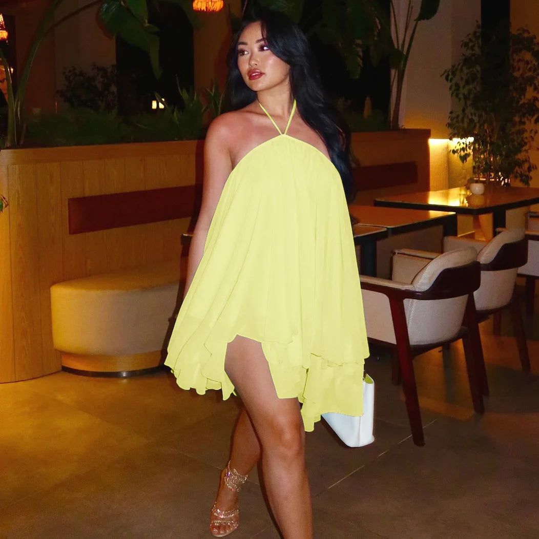 Ladies Summer Chiffon New Fashion Clubwear Dress Women Sleeveless Backless Halter Mini Dresses Birthday Party Streetwear Clothes