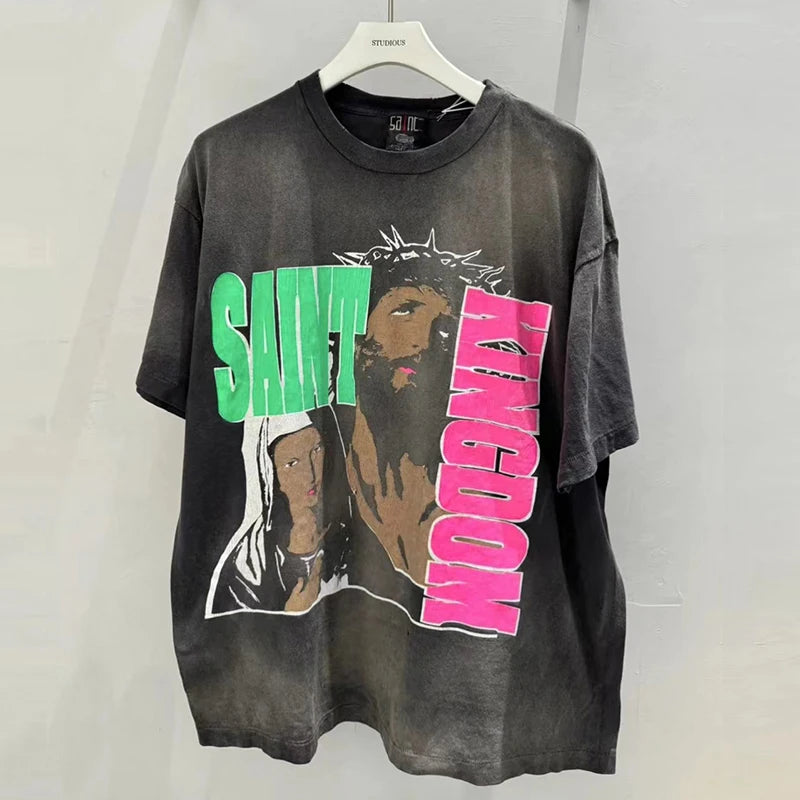 Pay Money To My Pain Saint T-Shirt Men Women Best Quality Oversized 100% Cotton Tee Tops Vintage Washed Black Graphics T Shirt