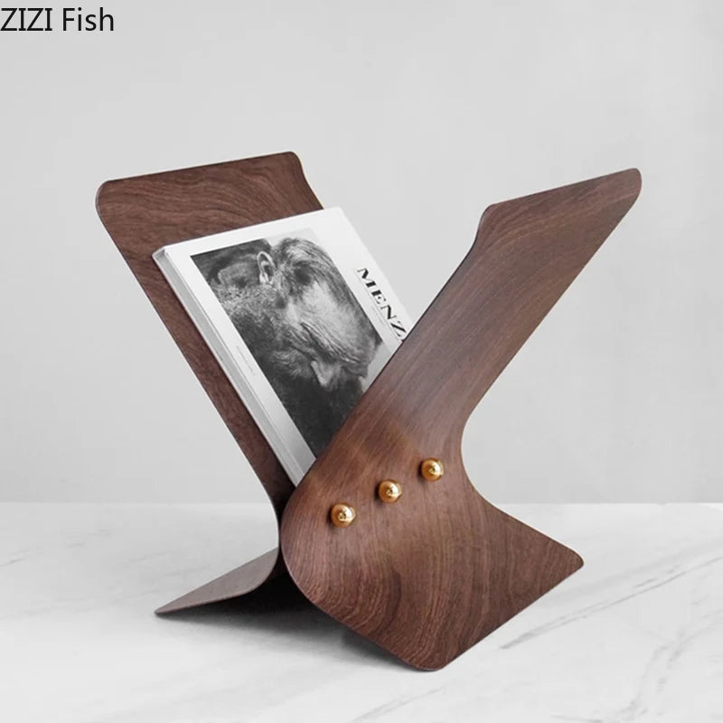 Walnut Wood Grain Metal Bookshelf File Book Organizer Shelves X-shape Magazine Racks Book Holder Metal Rack Room Aesthetic Decor