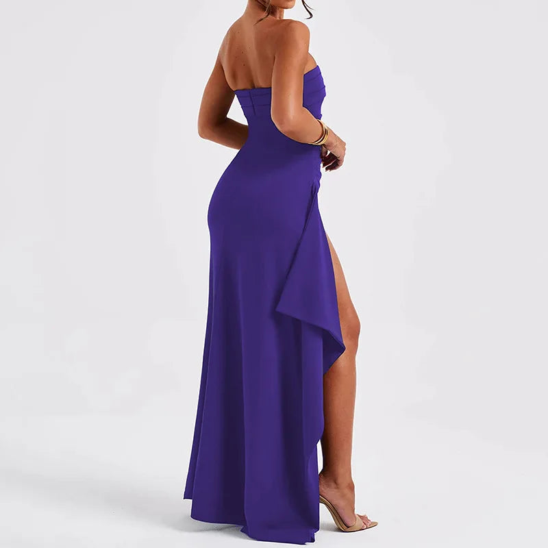 Ladies Summer Ruffle Side Slit Fashion Evening Party Dress Women Sleeveless Backless Tube Maxi Dresses Club Streetwear Outfits