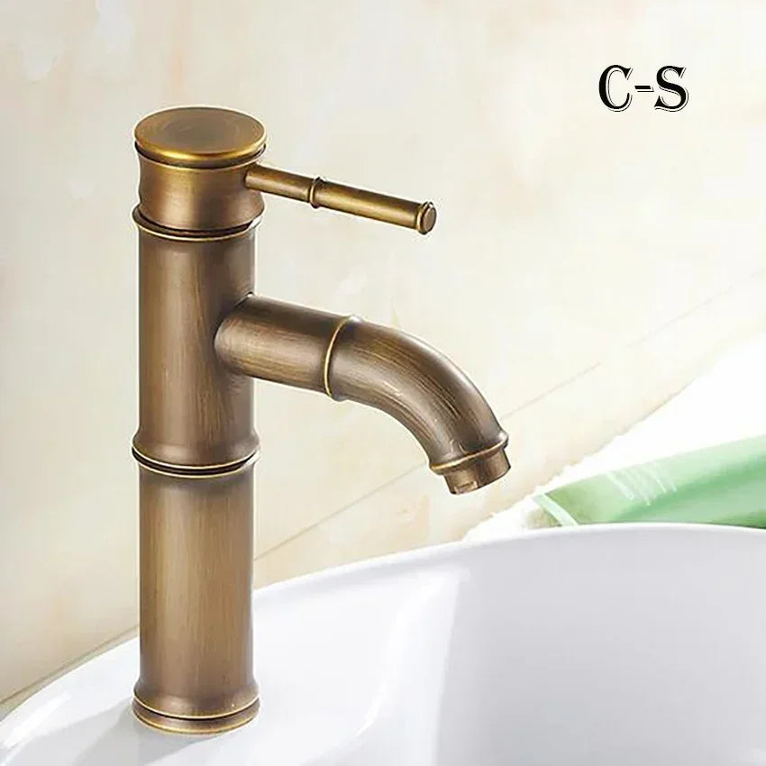 European Antique Bathroom Faucet Brass Basin Faucets Tap Tall Bamboo Hot Cold Water Kitchen Outdoor Garden Taps grifo lavabo
