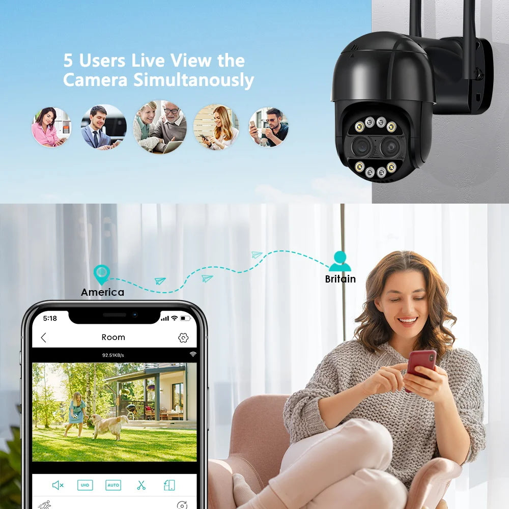 8MP 4K Dual Lens PTZ IP Camera 8x Hybrid Zoom 2.8+12mm Human Detection 4MP Audio Security ICsee Video Surveillance WiFi Camera