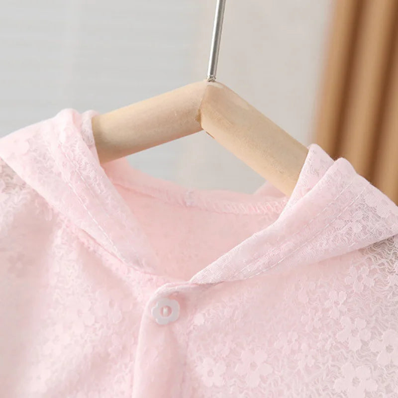 Baby Girls Sun Protection Jackets Summer Long Sleeve Rabbit Ear Hooded Lace Sunscreen Jacket Girs Lightweight Thin Outerwear