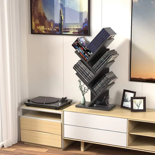 4 Tier Floor Standing Bookcase for CDs/Magazine/Books,Small Book Organizer for Bedroom,Living Room,Office, 4-Tier Tree Bookshelf