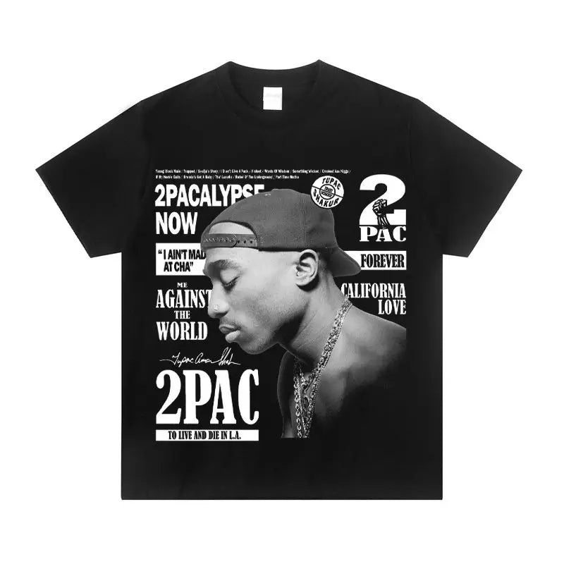2PAC Tupak Rap Rapper American Men's Crew Neck Cotton Loose Rock West Coast Trend Short Sleeve T-Shirt