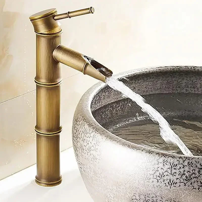 European Antique Bathroom Faucet Brass Basin Faucets Tap Tall Bamboo Hot Cold Water Kitchen Outdoor Garden Taps grifo lavabo
