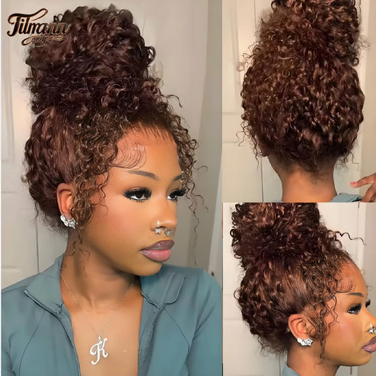 26 34 Inch Chocolate Brown 13x6 Hd Lace Front Wigs Deep Wave Frontal Wig Brazilian Curly Human Hair Wig For Women 5x5 Lace Wig